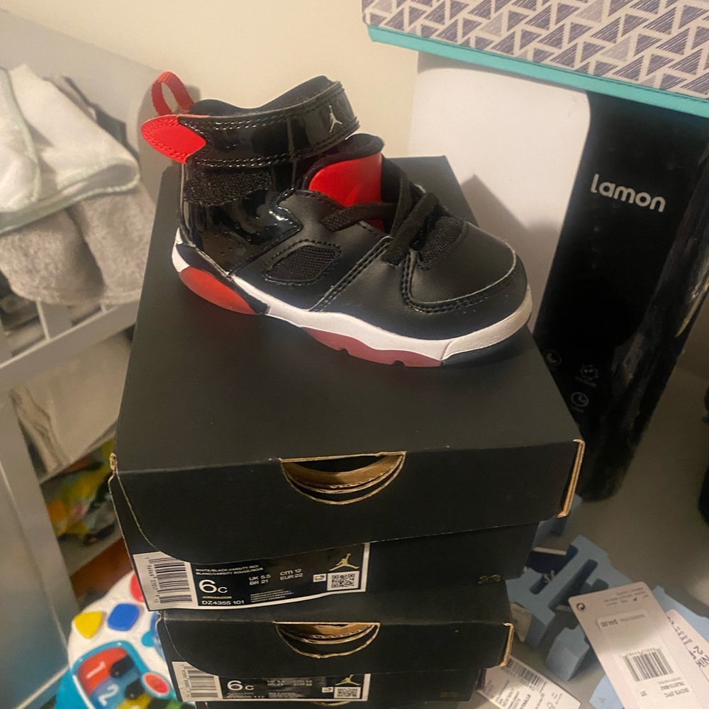 Jordan Kids Black and Red High-Top Sneakers